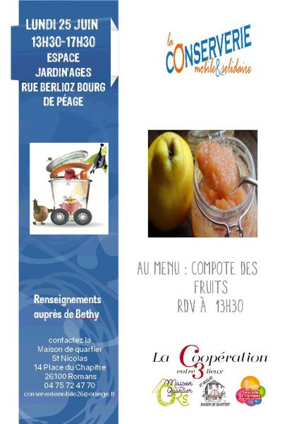 Animation Conserverie 25 juin Bourg de Péage