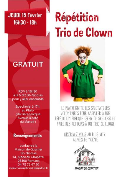 Répétition clown au Plato